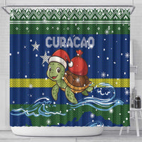 Curacao Christmas Shower Curtain with Santa Turtle Ocean Waves Snowflakes and Holiday Gift Design - Wonder Print Shop