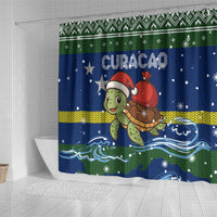 Curacao Christmas Shower Curtain with Santa Turtle Ocean Waves Snowflakes and Holiday Gift Design - Wonder Print Shop