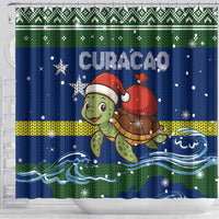 Curacao Christmas Shower Curtain with Santa Turtle Ocean Waves Snowflakes and Holiday Gift Design - Wonder Print Shop