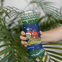 Curacao Christmas Skinny Tumbler with Santa Turtle Ocean Waves Snowflakes and Holiday Gift Design - Wonder Print Shop