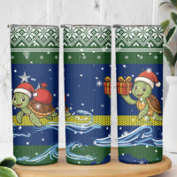 Curacao Christmas Skinny Tumbler with Santa Turtle Ocean Waves Snowflakes and Holiday Gift Design - Wonder Print Shop