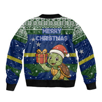 Curacao Christmas Sleeve Zip Bomber Jacket with Santa Turtle Ocean Waves Snowflakes and Holiday Gift Design - Wonder Print Shop
