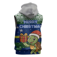 Curacao Christmas Sleeveless Zip Hoodie with Santa Turtle Ocean Waves Snowflakes and Holiday Gift Design - Wonder Print Shop