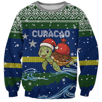 Curacao Christmas Sweatshirt with Santa Turtle Ocean Waves Snowflakes and Holiday Gift Design - Wonder Print Shop
