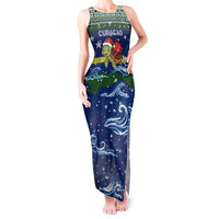 Curacao Christmas Tank Maxi Dress with Santa Turtle Ocean Waves Snowflakes and Holiday Gift Design - Wonder Print Shop