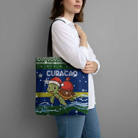 Curacao Christmas Tote Bag with Santa Turtle Ocean Waves Snowflakes and Holiday Gift Design - Wonder Print Shop
