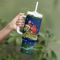 Curacao Christmas Tumbler With Handle with Santa Turtle Ocean Waves Snowflakes and Holiday Gift Design - Wonder Print Shop