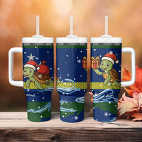 Curacao Christmas Tumbler With Handle with Santa Turtle Ocean Waves Snowflakes and Holiday Gift Design - Wonder Print Shop