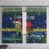 Curacao Christmas Window Curtain with Santa Turtle Ocean Waves Snowflakes and Holiday Gift Design - Wonder Print Shop