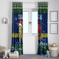Curacao Christmas Window Curtain with Santa Turtle Ocean Waves Snowflakes and Holiday Gift Design - Wonder Print Shop