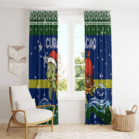 Curacao Christmas Window Curtain with Santa Turtle Ocean Waves Snowflakes and Holiday Gift Design - Wonder Print Shop