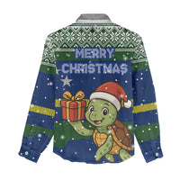 Curacao Christmas Women Casual Shirt with Santa Turtle Ocean Waves Snowflakes and Holiday Gift Design - Wonder Print Shop