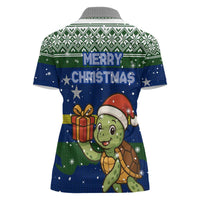 Curacao Christmas Women Polo Shirt with Santa Turtle Ocean Waves Snowflakes and Holiday Gift Design - Wonder Print Shop
