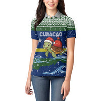 Curacao Christmas Women Polo Shirt with Santa Turtle Ocean Waves Snowflakes and Holiday Gift Design - Wonder Print Shop