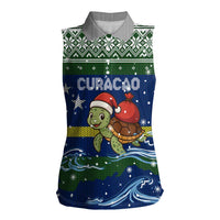 Curacao Christmas Women Sleeveless Polo Shirt with Santa Turtle Ocean Waves Snowflakes and Holiday Gift Design - Wonder Print Shop