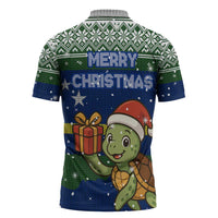 Curacao Christmas Zipper Polo Shirt with Santa Turtle Ocean Waves Snowflakes and Holiday Gift Design - Wonder Print Shop