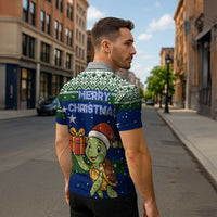 Curacao Christmas Zipper Polo Shirt with Santa Turtle Ocean Waves Snowflakes and Holiday Gift Design - Wonder Print Shop