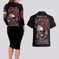 My Give A F Rose Skull Couples Matching Long Sleeve Bodycon Dress and Hawaiian Shirt - Wonder Print Shop
