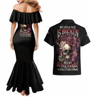 My Give A F Rose Skull Couples Matching Mermaid Dress and Hawaiian Shirt - Wonder Print Shop