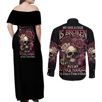 My Give A F Rose Skull Couples Matching Off Shoulder Maxi Dress and Long Sleeve Button Shirt - Wonder Print Shop