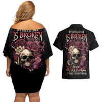 My Give A F Rose Skull Couples Matching Off Shoulder Short Dress and Hawaiian Shirt - Wonder Print Shop