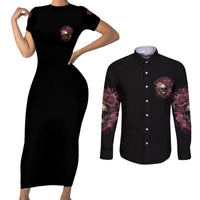 My Give A F Rose Skull Couples Matching Short Sleeve Bodycon Dress and Long Sleeve Button Shirt - Wonder Print Shop