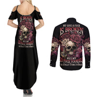 My Give A F Rose Skull Couples Matching Summer Maxi Dress and Long Sleeve Button Shirt - Wonder Print Shop