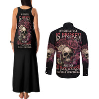 My Give A F Rose Skull Couples Matching Tank Maxi Dress and Long Sleeve Button Shirt - Wonder Print Shop