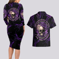 I Am The Storm Rose Skull Couples Matching Long Sleeve Bodycon Dress and Hawaiian Shirt - Wonder Print Shop