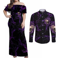 I Am The Storm Rose Skull Couples Matching Off Shoulder Maxi Dress and Long Sleeve Button Shirt - Wonder Print Shop