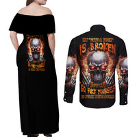 Give Me A F Is Broken But My Go F Yourself Couples Matching Off Shoulder Maxi Dress and Long Sleeve Button Shirt - Wonder Print Shop