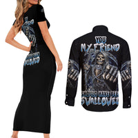 You My Friend Should Have Been Swallowed Couples Matching Short Sleeve Bodycon Dress and Long Sleeve Button Shirt - Wonder Print Shop
