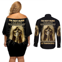 I'm Not Rude I Just Have The Balls Couples Matching Off Shoulder Short Dress and Long Sleeve Button Shirt - Wonder Print Shop