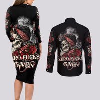 Skl Rose - Zero Fck Given Couples Matching Long Sleeve Bodycon Dress and Long Sleeve Button Shirt - Wonder Print Shop