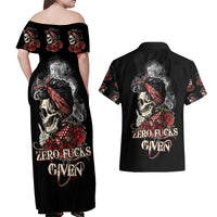 Skl Rose - Zero Fck Given Couples Matching Off Shoulder Maxi Dress and Hawaiian Shirt - Wonder Print Shop