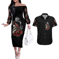 Skl Rose - Zero Fck Given Couples Matching Off The Shoulder Long Sleeve Dress and Hawaiian Shirt - Wonder Print Shop