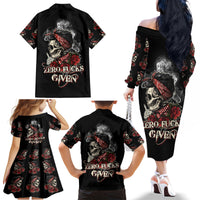 Skl Rose - Zero Fck Given Family Matching Off Shoulder Long Sleeve Dress and Hawaiian Shirt - Wonder Print Shop