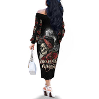 Skl Rose - Zero Fck Given Family Matching Off Shoulder Long Sleeve Dress and Hawaiian Shirt - Wonder Print Shop