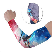 USA Christmas Arm Sleeves with Santa Eagle Red White Blue Snowflake Pattern and American Flag - Wonder Print Shop