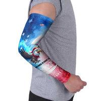 USA Christmas Arm Sleeves with Santa Eagle Red White Blue Snowflake Pattern and American Flag - Wonder Print Shop
