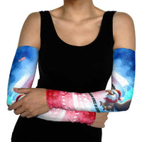 USA Christmas Arm Sleeves with Santa Eagle Red White Blue Snowflake Pattern and American Flag - Wonder Print Shop