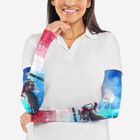 USA Christmas Arm Sleeves with Santa Eagle Red White Blue Snowflake Pattern and American Flag - Wonder Print Shop