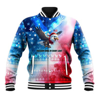 USA Christmas Baseball Jacket with Santa Eagle Red White Blue Snowflake Pattern and American Flag - Wonder Print Shop