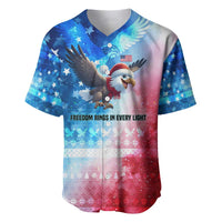 USA Christmas Baseball Jersey with Santa Eagle Red White Blue Snowflake Pattern and American Flag - Wonder Print Shop