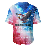 USA Christmas Baseball Jersey with Santa Eagle Red White Blue Snowflake Pattern and American Flag - Wonder Print Shop