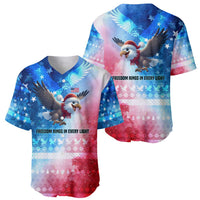 USA Christmas Baseball Jersey with Santa Eagle Red White Blue Snowflake Pattern and American Flag - Wonder Print Shop