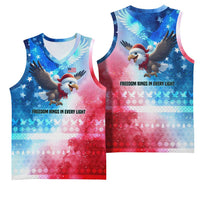 USA Christmas Basketball Jersey with Santa Eagle Red White Blue Snowflake Pattern and American Flag - Wonder Print Shop
