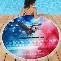 USA Christmas Beach Blanket with Santa Eagle Red White Blue Snowflake Pattern and American Flag - Wonder Print Shop