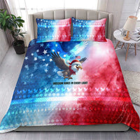 USA Christmas Bedding Set with Santa Eagle Red White Blue Snowflake Pattern and American Flag - Wonder Print Shop