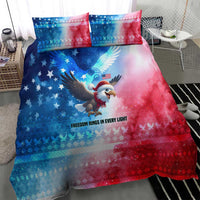 USA Christmas Bedding Set with Santa Eagle Red White Blue Snowflake Pattern and American Flag - Wonder Print Shop